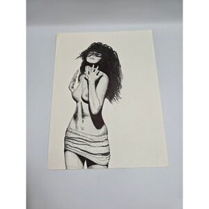 Unbranded Original Ink Drawing Art 9x12 Black White Good Pointillism Nude Figure